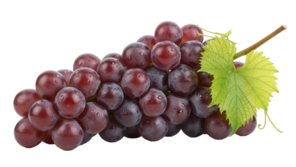 Fresh red grapes with leaf isolated PNG, juicy fruit on transparent background for healthy eating and summer designs