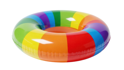 Rainbow inflatable swim ring PNG isolated on transparent background, colorful pool float for summer fun and vacation