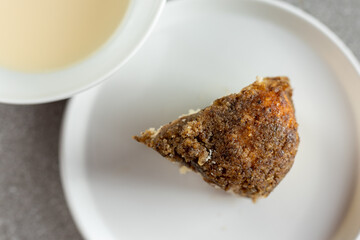 A slice of traditional sweet dumpling dessert, monkey bread