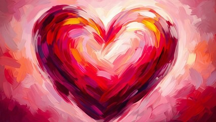 Vibrant abstract heart painting with bold brushstrokes and rich red and pink hues