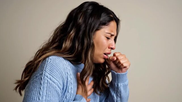 Woman Suffering From a Coughing Attack Displaying Physical and Emotional Distress