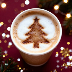 Christmas latte macro shot with glowing warm bokeh