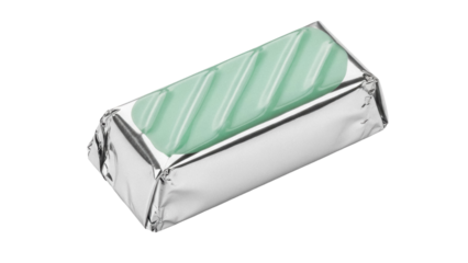 Mint green candy in silver foil wrapper isolated PNG, refreshing confectionery treat for holidays and special occasions