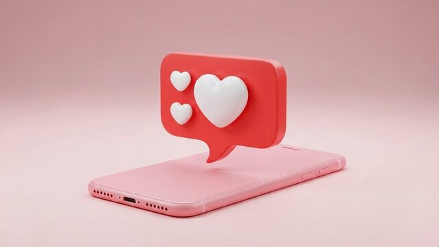 Digital love notification a 3d render of hearts emerging from a smartphone screen - Powered by Adobe