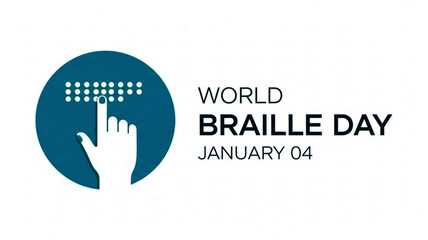 World Braille Day Illustration: Hand Touching Braille Dots in a Blue Circle