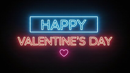 Vibrant neon sign displays happy valentine s day message with a glowing heart on a dark background