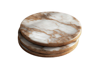Elegant Marble Coasters Stacked with Wood Accents on Transparent Background