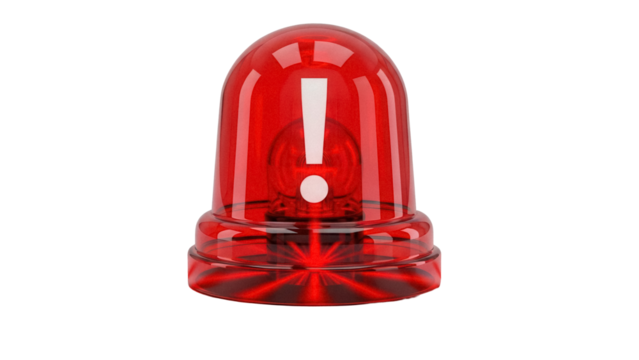 Red emergency flasher PNG isolated on transparent background, warning light for danger alert and urgent situations