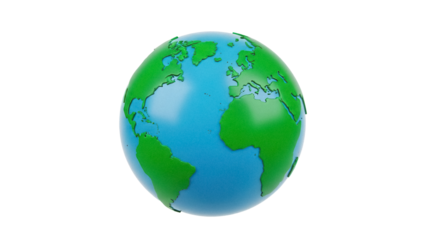 Earth globe PNG isolated on transparent background, green and blue planet model for geography and environmental concepts