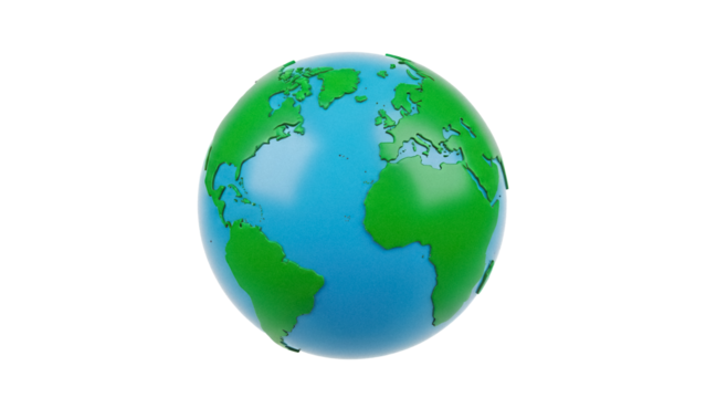 Earth globe PNG isolated on transparent background, green and blue planet model for geography and environmental concepts