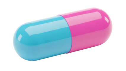 Pink and blue capsule pill isolated PNG, medicine drug for healthcare and pharmaceutical industry on transparent background
