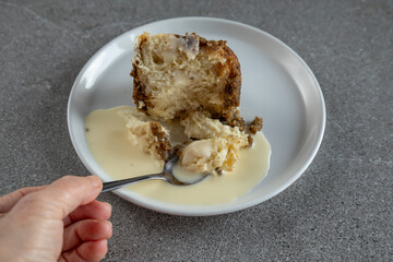 Hungarian sweet dumplings tasting with vanilla cream sauce, monkey bread
