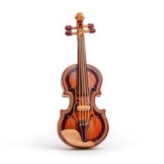 Fototapeta premium Antique Wooden Violin With Intricate Engravings And Light Brown Tailpiece On White Background