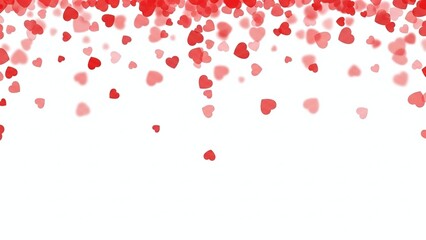A shower of delicate red hearts falling gently against a clean white background