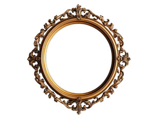 Elegant ornate oval gold frame with filigree details and transparent background