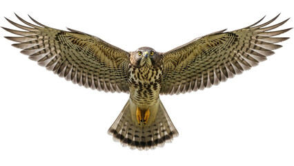 Northern goshawk flying PNG isolated on transparent background, bird of prey with outstretched wings, accipiter gentilis