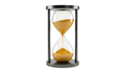 Elegant hourglass with golden sand isolated PNG, time management concept for deadlines and productivity