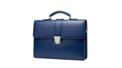 Elegant blue leather briefcase isolated PNG, stylish business bag with silver hardware for professional use and fashion accessory