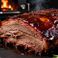 Juicy smoked brisket with rich BBQ bark and glaze