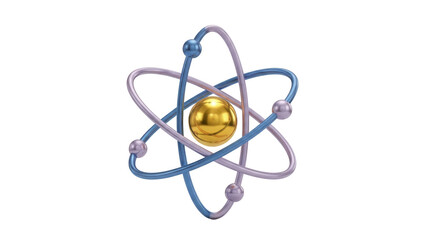 Shiny golden atom model PNG isolated on transparent background, science and technology concept for education and scientific presentations