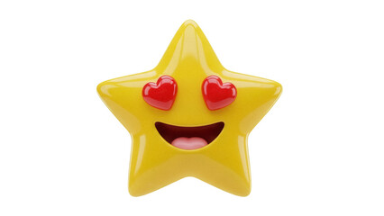 Yellow star emoji PNG isolated on transparent background, heart eyes and smiling face for social media and expressing love