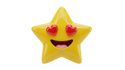 Yellow star emoji PNG isolated on transparent background, heart eyes and smiling face for social media and expressing love