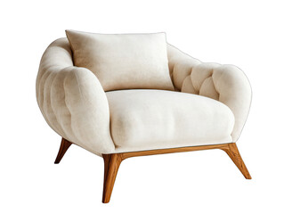 Elegant ivory armchair with pillow on transparent background for design