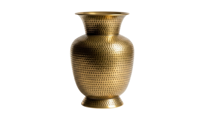 Hammered brass vase PNG isolated on transparent background, vintage metal flower container for home decor and interior design projects