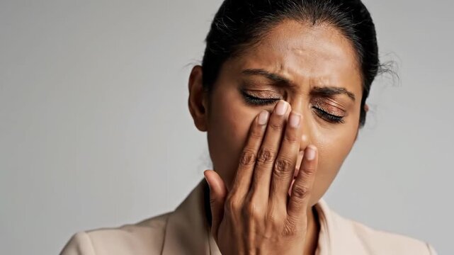 Woman Suffering From Various Ailments and Health Issues, Expressing Pain and Discomfort