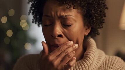 Woman Visibly Reacting With Wide Eyes, Covering Her Mouth, In A Series of Emotional Expressions