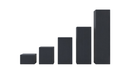 Dark gray bar graph PNG isolated on transparent background, business growth chart for data visualization and presentation