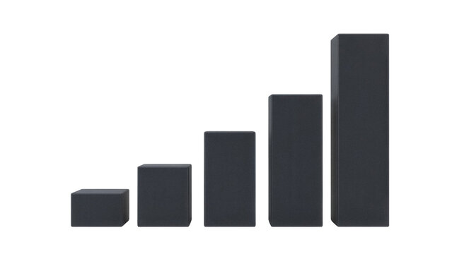 Dark gray bar graph PNG isolated on transparent background, business growth chart for data visualization and presentation