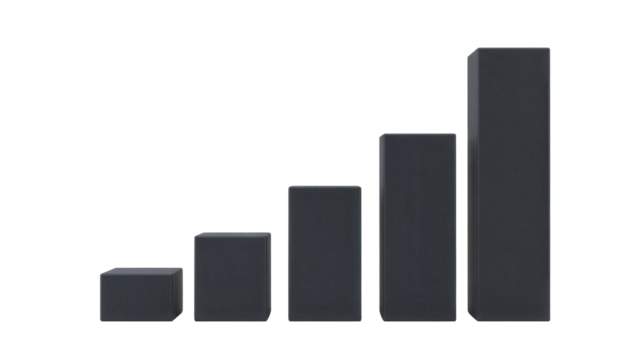 Dark gray bar graph PNG isolated on transparent background, business growth chart for data visualization and presentation