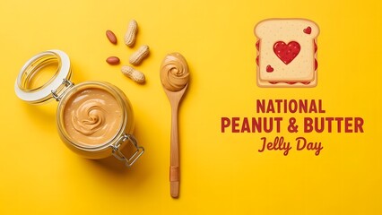 National peanut butter jelly day celebration with peanut butter and a sandwich illustration