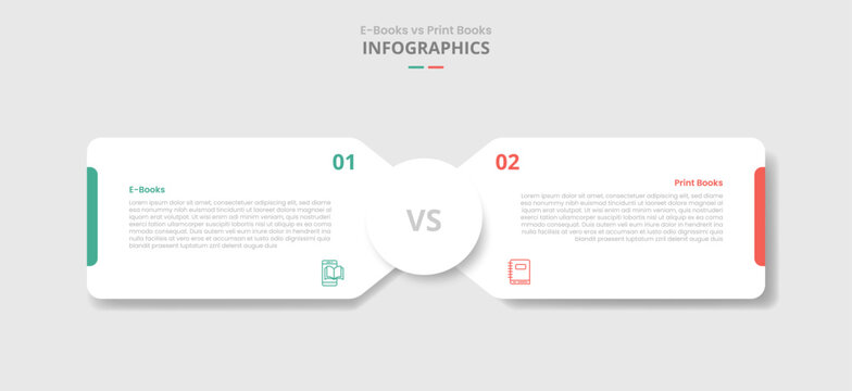 ebook vs digital book comparison for infographic with round box container with circle center opposite direction drop shadow style with two point list information