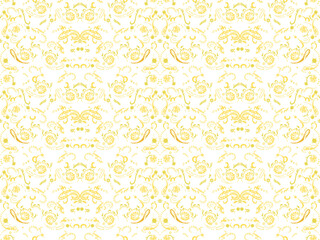 Floral Vector Design & Art Nouveau Pattern &ndash; Elegant Seamless Pattern with Yellow Floral Wallpaper Motifs | Ornamental Paisley Fabric Print & Repeating Pattern Art