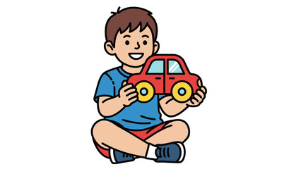 Boy Playing with a Toy Car Illustration.