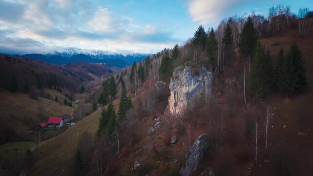 Aerial Drone View of Rock Formation and Hills in the Bucegi Mountains, Romania