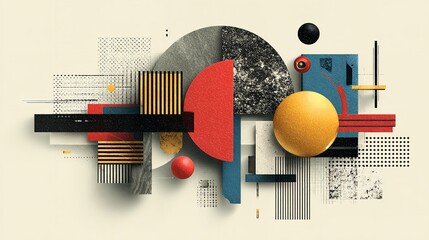 Obraz premium Abstract Bauhaus or Memphis geometric shapes and composition