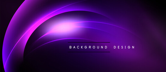 Abstract purple waves create dynamic background. Bright glow emanates from center, offering modern aesthetic. Smooth gradients define shapes.