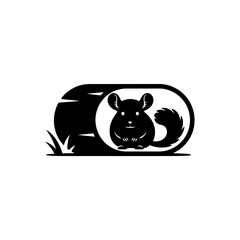 Chinchilla silhouette sitting in a minimal hollow log story concept