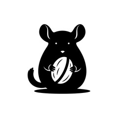 Chinchilla silhouette eating a minimal nut close up