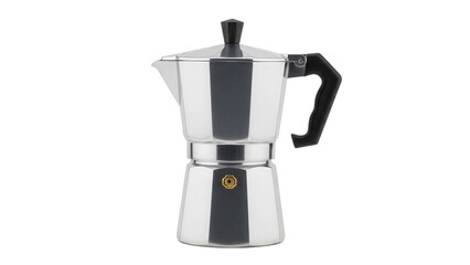 Classic stovetop espresso maker isolated PNG, Italian moka pot for coffee brewing on transparent background, kitchen appliance