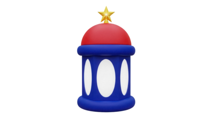Festive blue and red lantern with star isolated PNG, holiday decoration for Christmas and New Year celebrations on transparent background