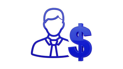 Blue businessman and dollar sign PNG isolated on transparent background, financial advisor or investment consultant concept