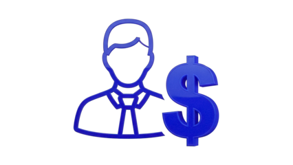 Blue businessman and dollar sign PNG isolated on transparent background, financial advisor or investment consultant concept