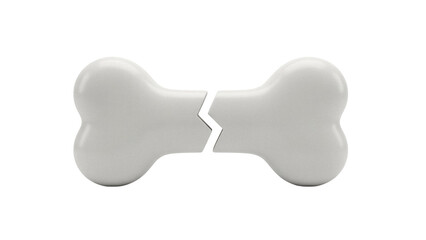 Broken dog bone isolated PNG on transparent background, pet treat in two pieces for veterinary and animal care concepts