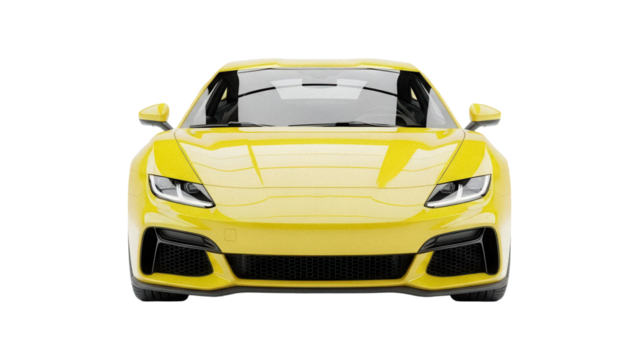 Yellow sports car PNG isolated on transparent background, modern vehicle for racing and high-performance driving enthusiasts