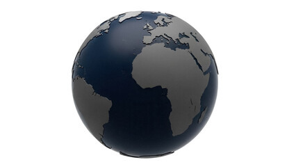 Dark globe with continents isolated PNG on transparent background, world map for geography and education use, earth model