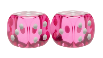 Pair of pink dice PNG isolated on transparent background, gambling game equipment for casino and board game design